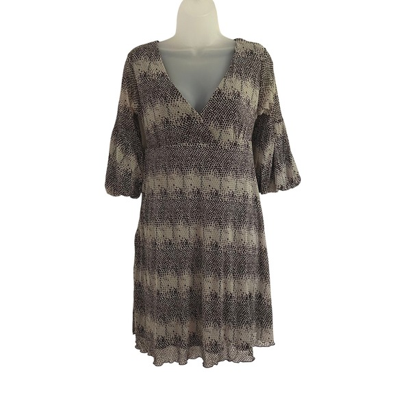 BCBGMaxAzria Dresses & Skirts - BCBGMAXAZRIA Womens Brown Snakeskin Mesh V-Neck Balloon Sleeve Mini Dress XS